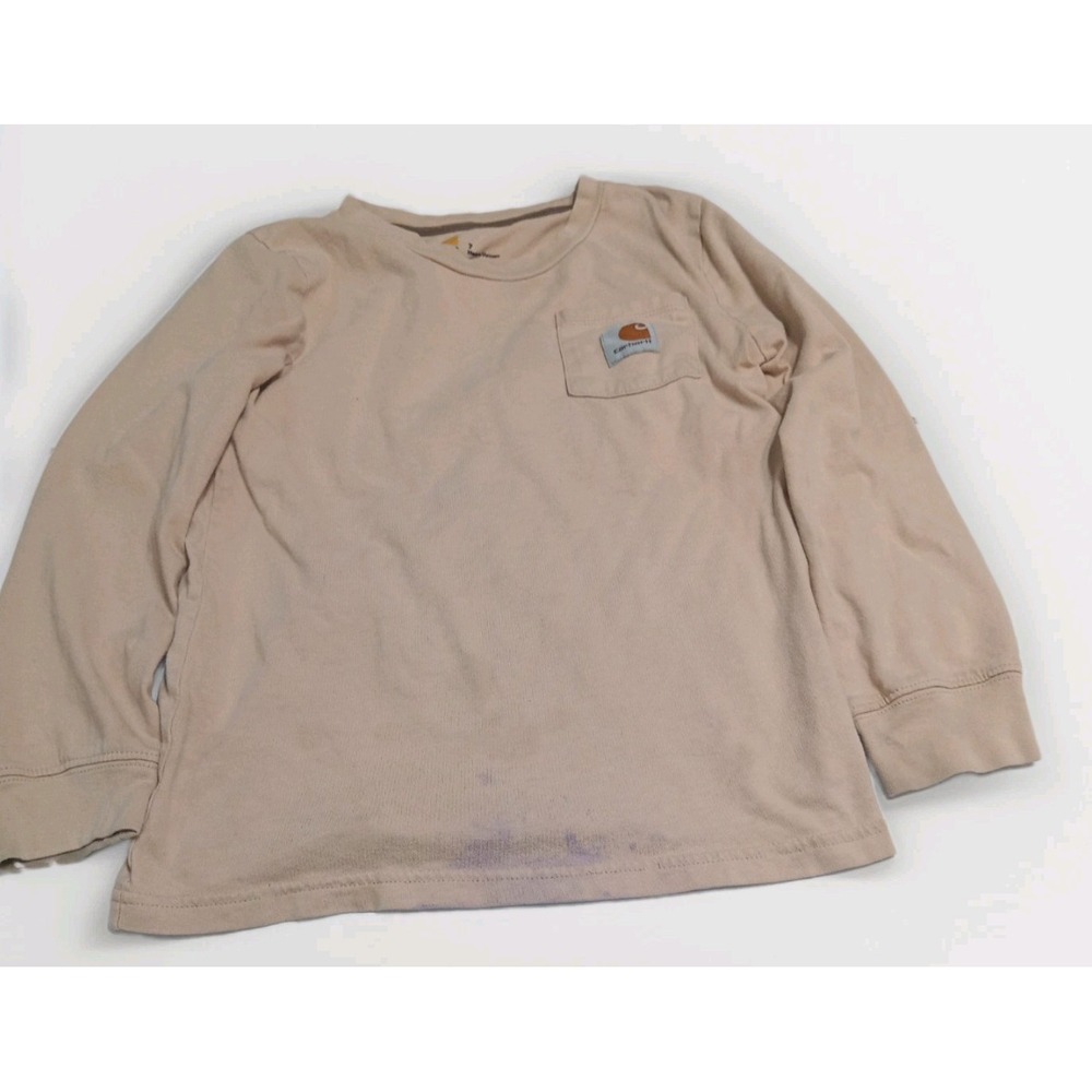 Carhartt Kids Size 7 Long Sleeve Shirt Loyalty Dog Graphic Pocket Brown